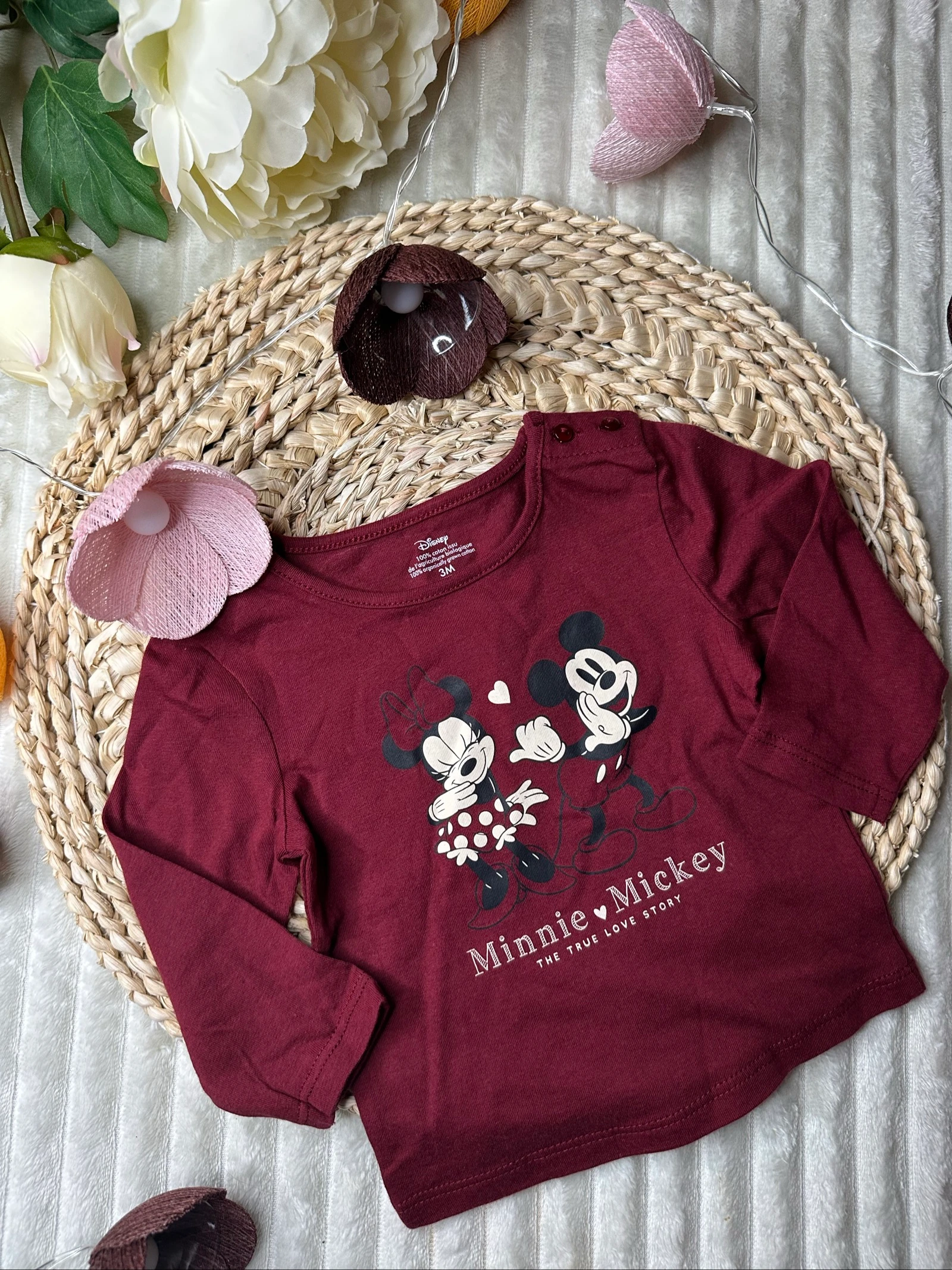 Teeshirt manches longues Mickey et Minnie Disney 3 mois Kiabi 